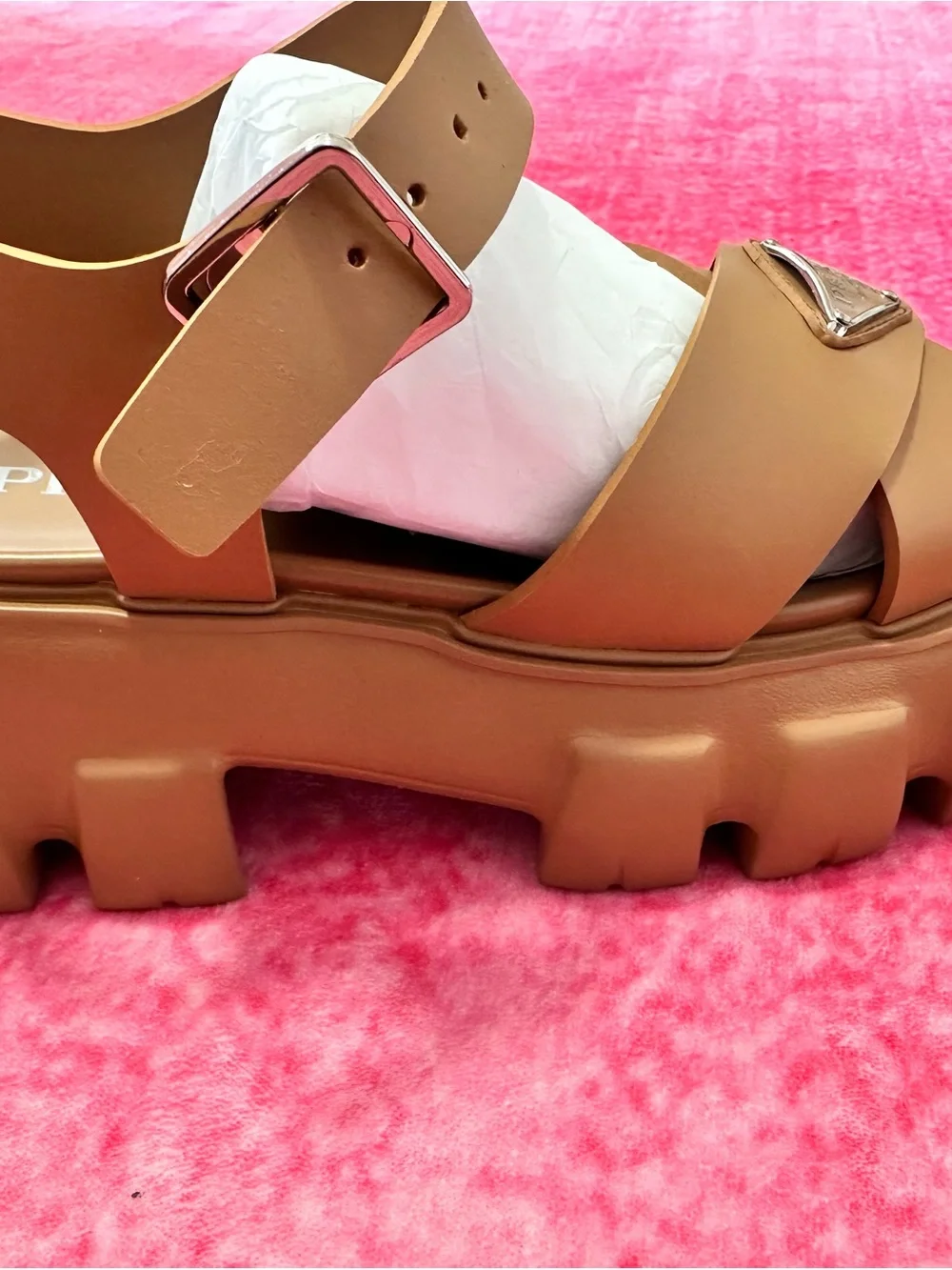 Prada Monolith Rubber Chunky Platform Sandal with Logo Triangle